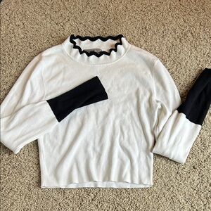 Honey Punch White and Black Cowl Neck Sweater